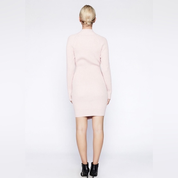 BARDOT Mini Ribbed Mock Neck Knit Slit Dress in Dusty Pink Bodycon Womens Medium - Picture 2 of 10